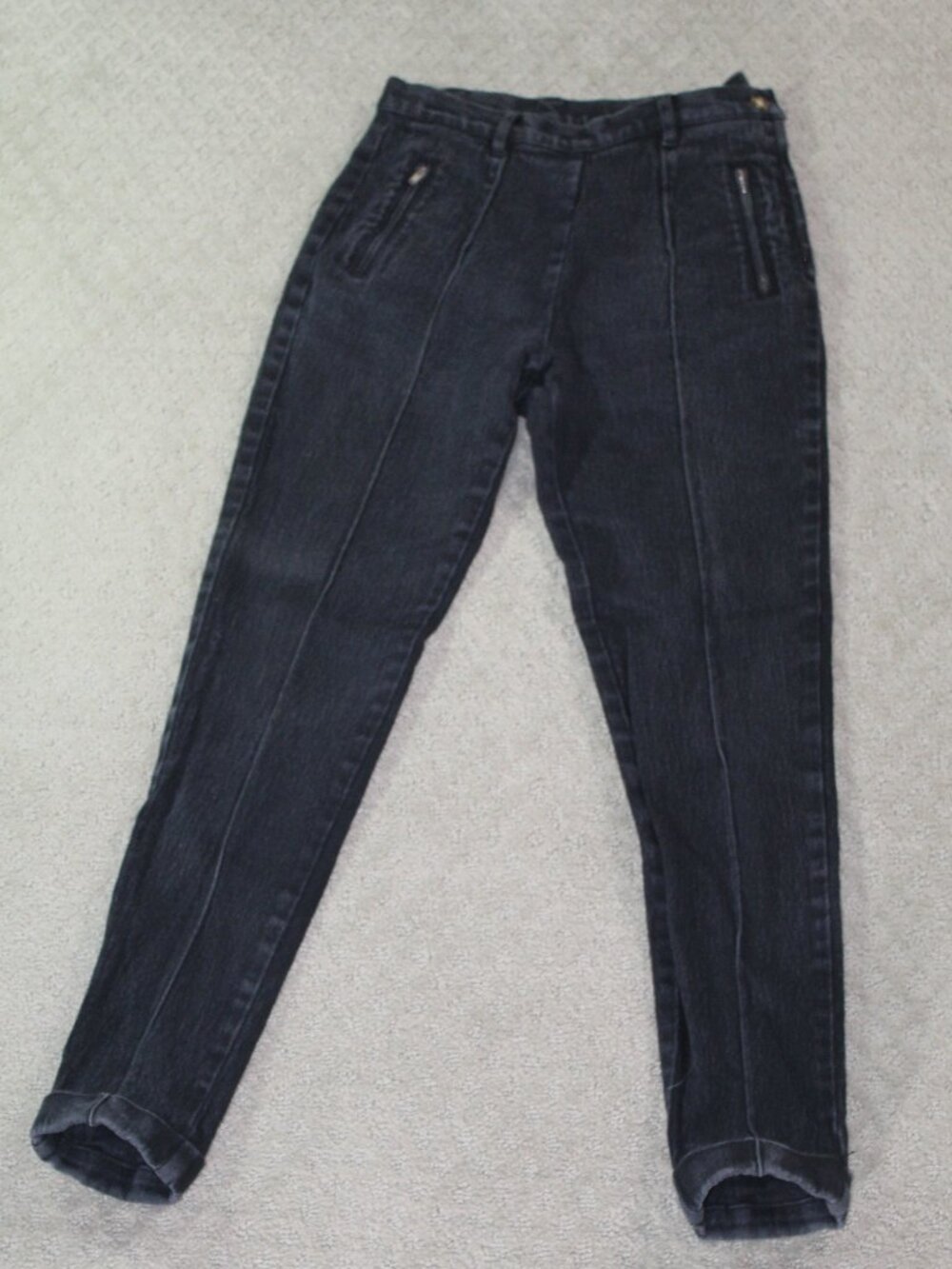 Vintage Moda International Size 8 Black Zipper Pockets Cuffed Denim Jeans